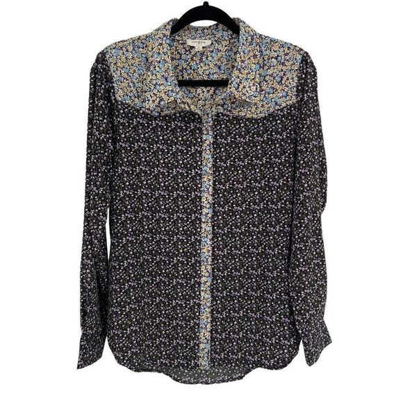 Umgee Mixed Floral Print Western Yoke Collared Snap Front Shirt Medium - Picture 3 of 11